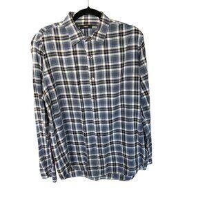 Theory Mens Blue Plaid Button-Up  Shirt Size L